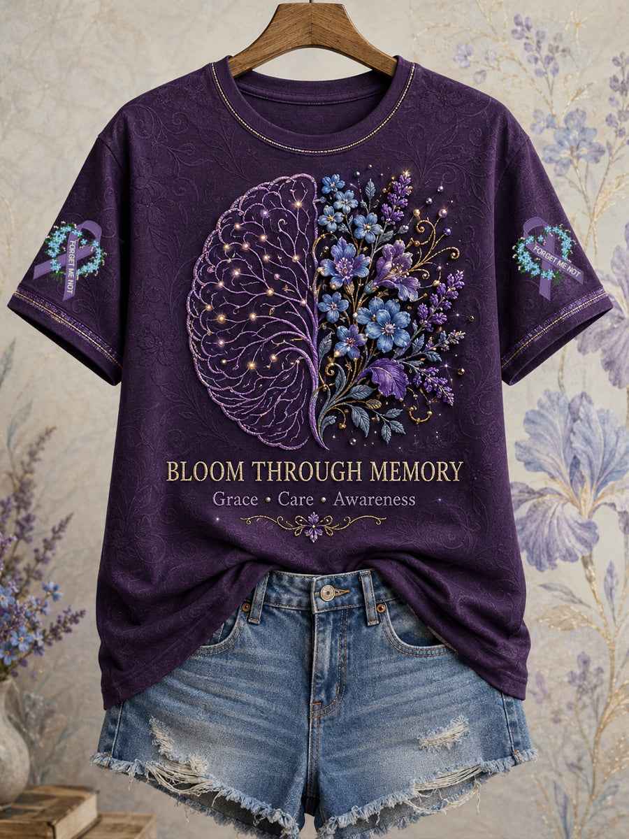 Women's Alzheimer's Awareness Floral Art Printed T-shirt