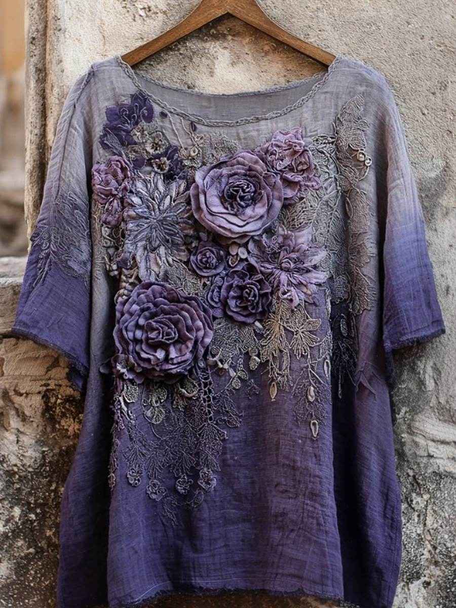 Women's linen short-sleeved T-shirt