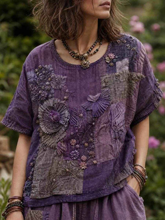 Women's linen short-sleeved T-shirt