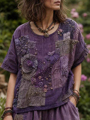 Women's linen short-sleeved T-shirt