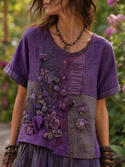 Women's linen short-sleeved T-shirt