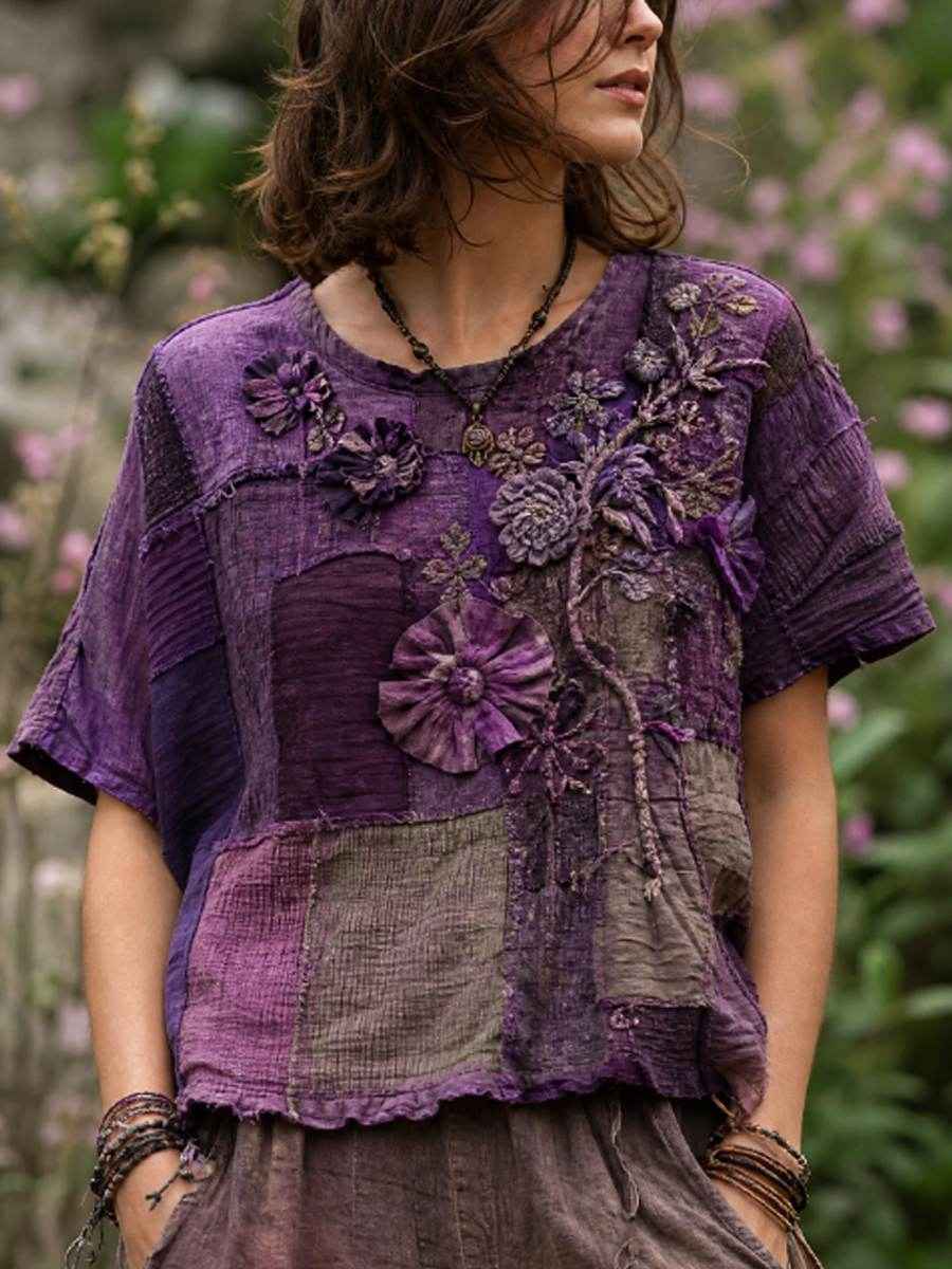 Women's linen short-sleeved T-shirt