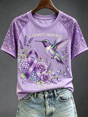 Women's Purple Ribbon Awareness Print Round Neck Short Sleeve T-shirt gracestitchs