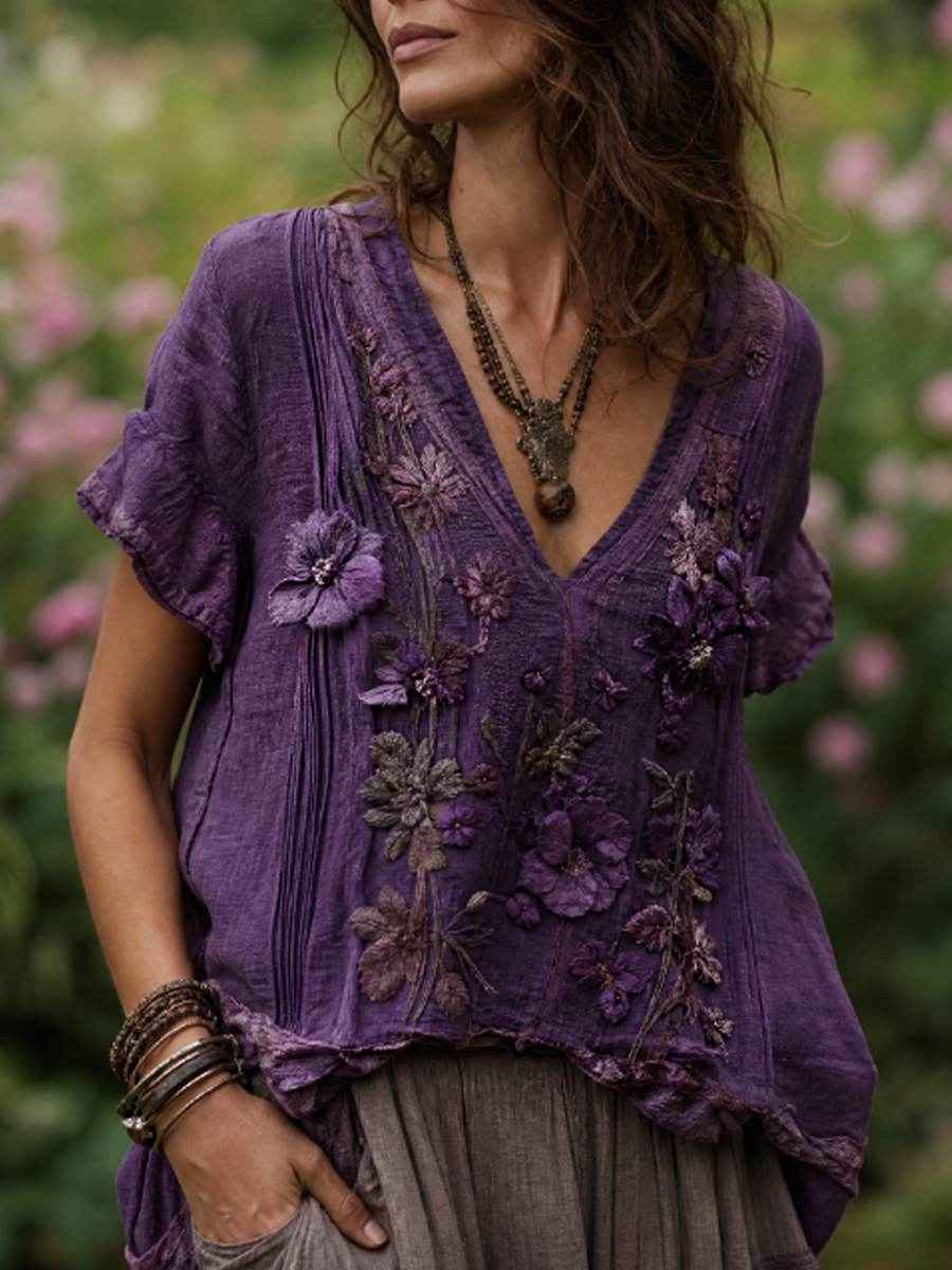 Women's linen short-sleeved T-shirt