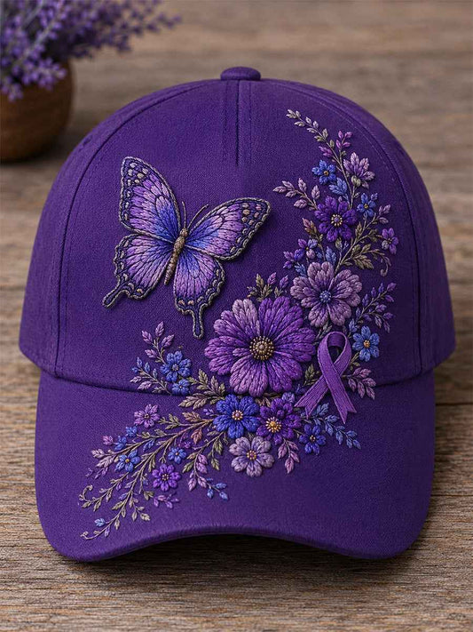 Unisex Purple Floral & Butterfly Print Alzheimer's Awareness Support Hat