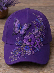 Unisex Purple Floral & Butterfly Print Alzheimer's Awareness Support Hat