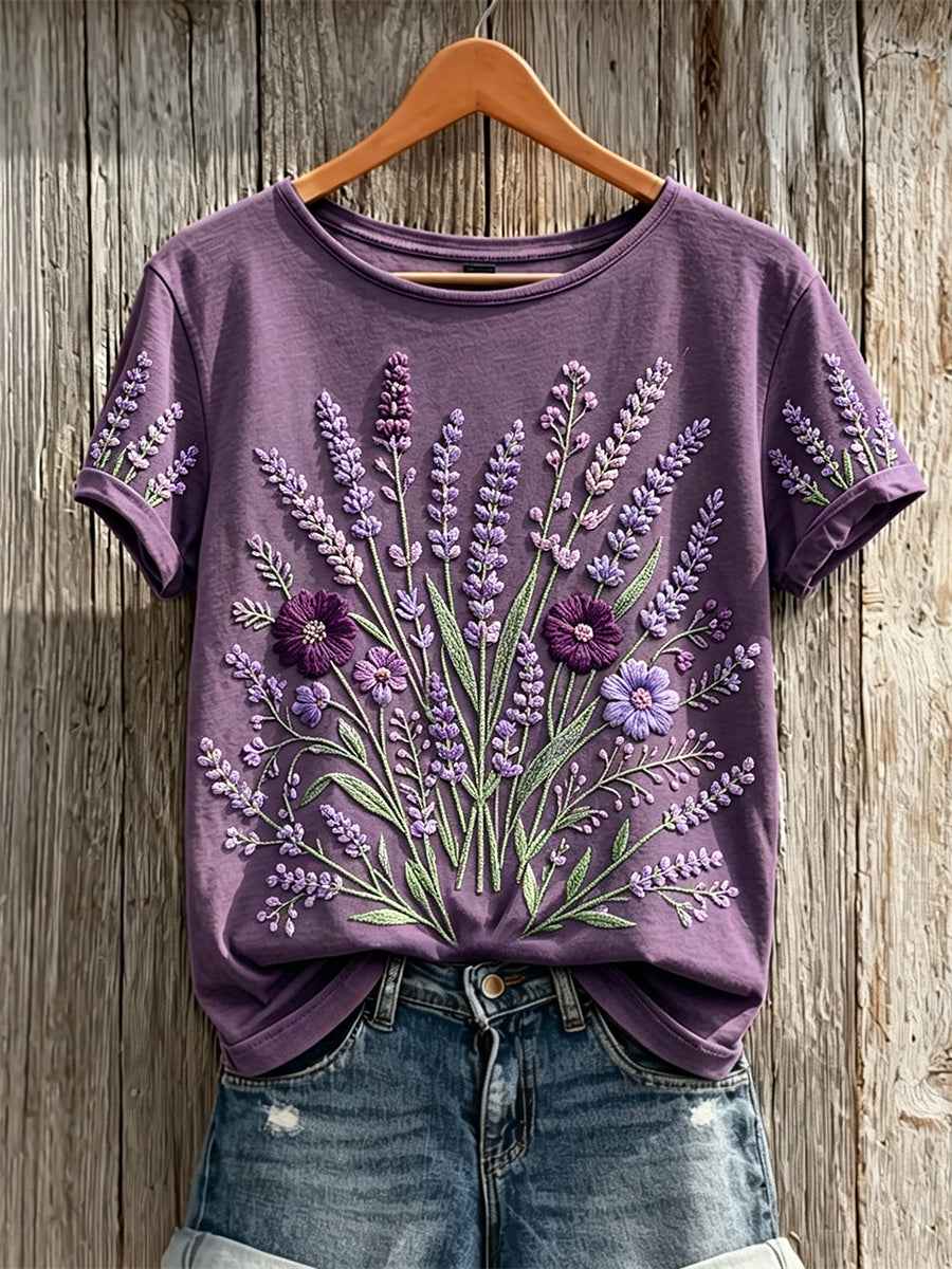 Women's Classy Purple Awareness Floral Print Short-sleeved T-shirt