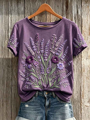 Women's Classy Purple Awareness Floral Print Short-sleeved T-shirt