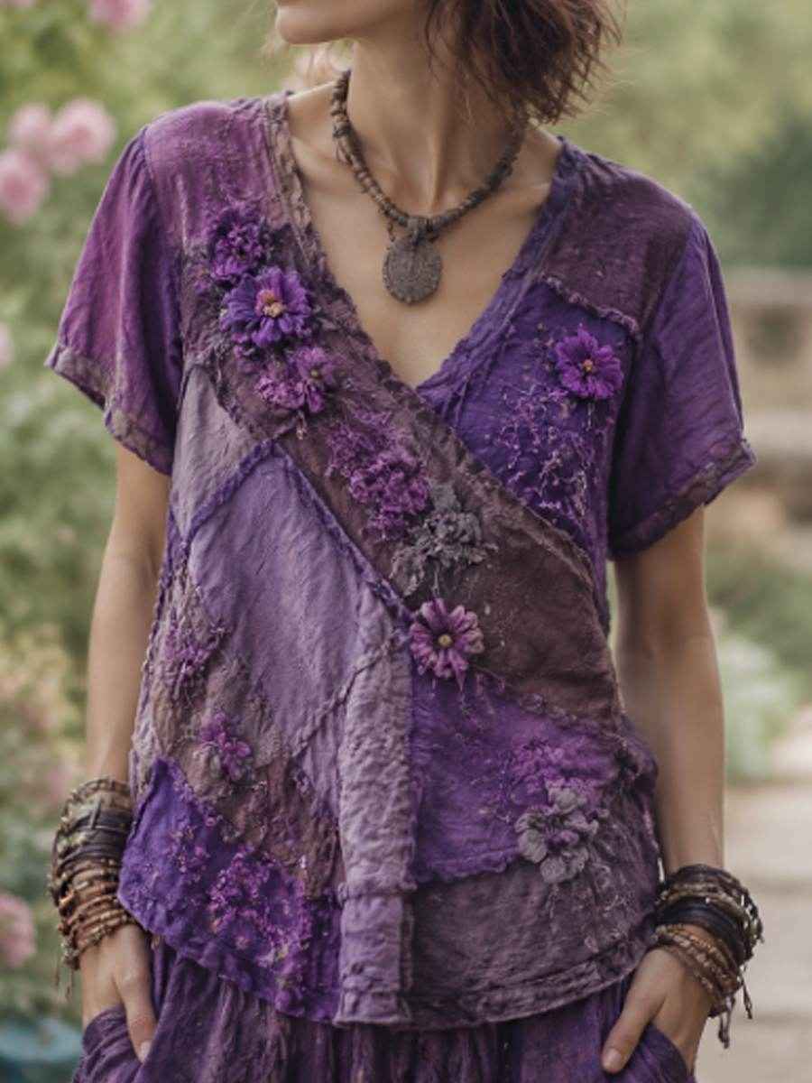 Women's linen short-sleeved T-shirt