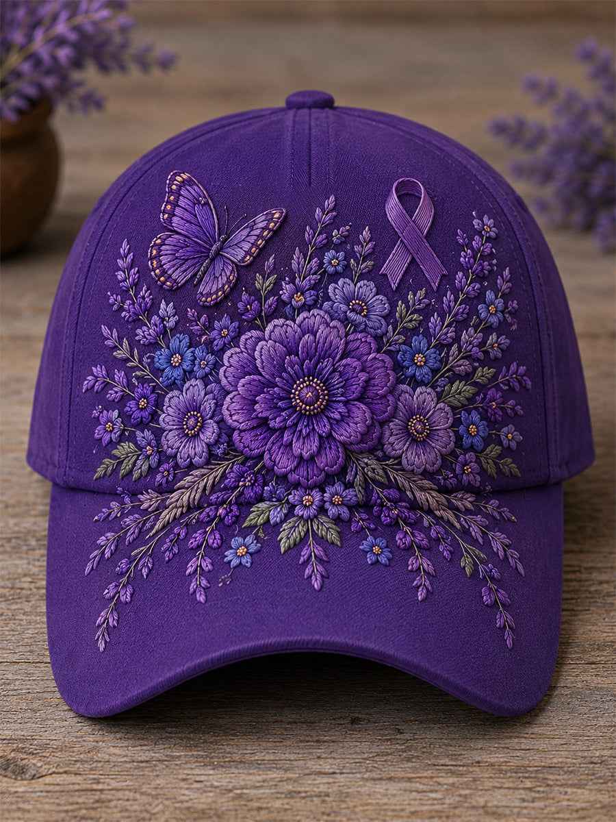 Unisex Purple Floral & Butterfly Print Alzheimer's Awareness Support Hat