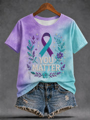 Women's Suicide Prevention Awareness Printed short-sleeved T-shirt gracestitchs