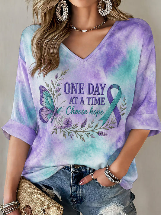 Women's Suicide Prevention Awareness Mid-length Sleeves V-Neck T-Shirt gracestitchs