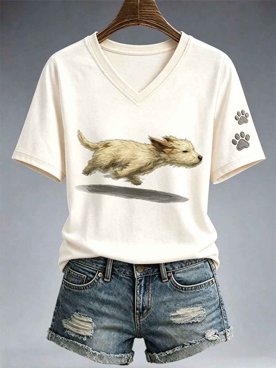 Women's Cute Running Dog T-Shirt