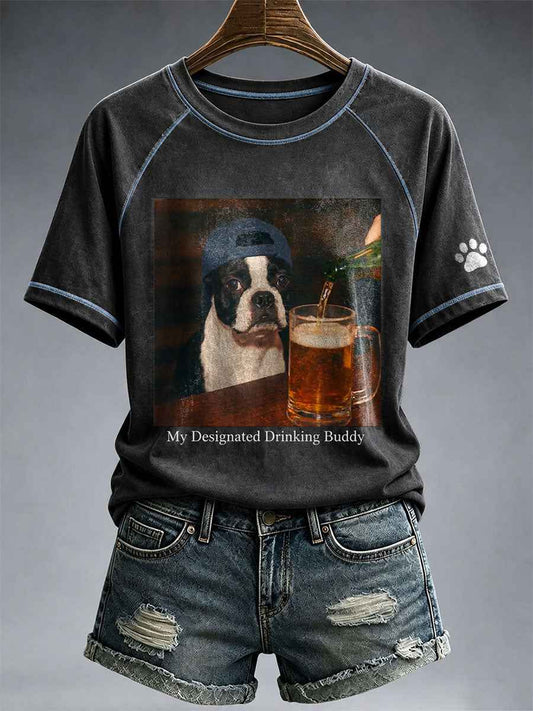 Women's My Designated Drinking Buddy Boston Terrier T-Shirt