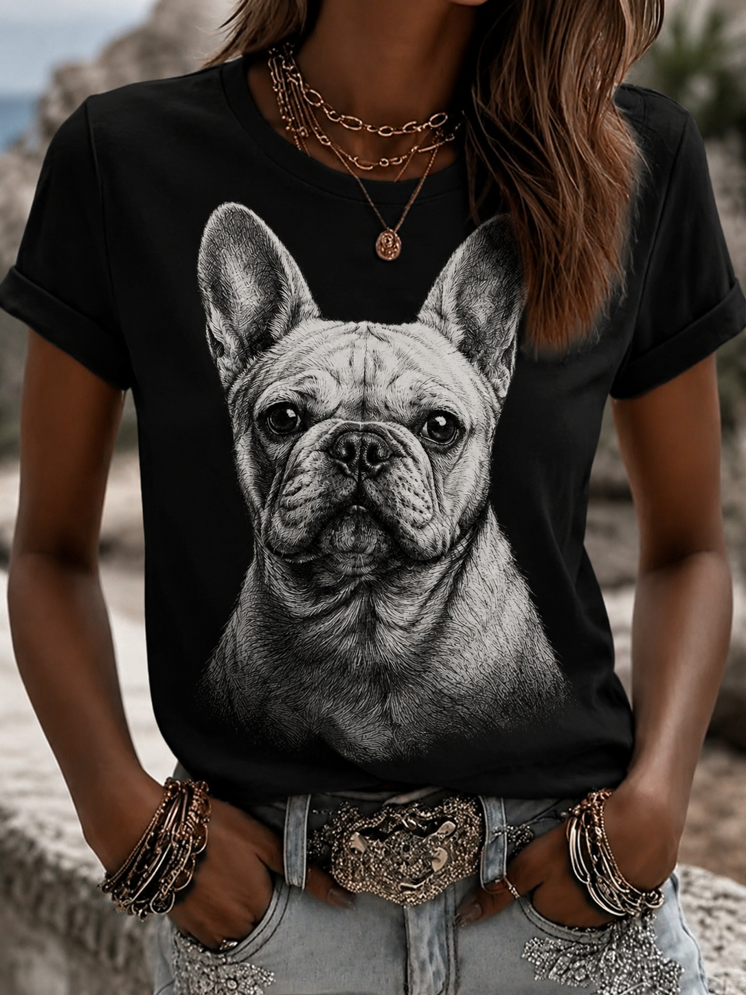 Women's French Bulldog Short-sleeved T-shirt gracestitchs
