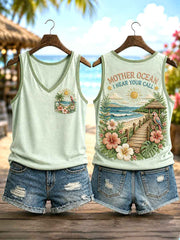 Women's Mother Ocean I Have Heard You Call Parrot Print Casual Vest