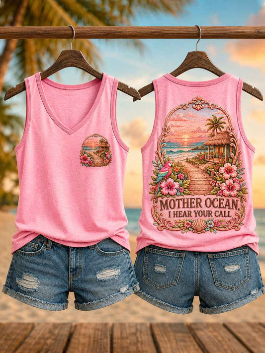 Women's Mother Ocean I Have Heard You Call Parrot Print Casual Vest