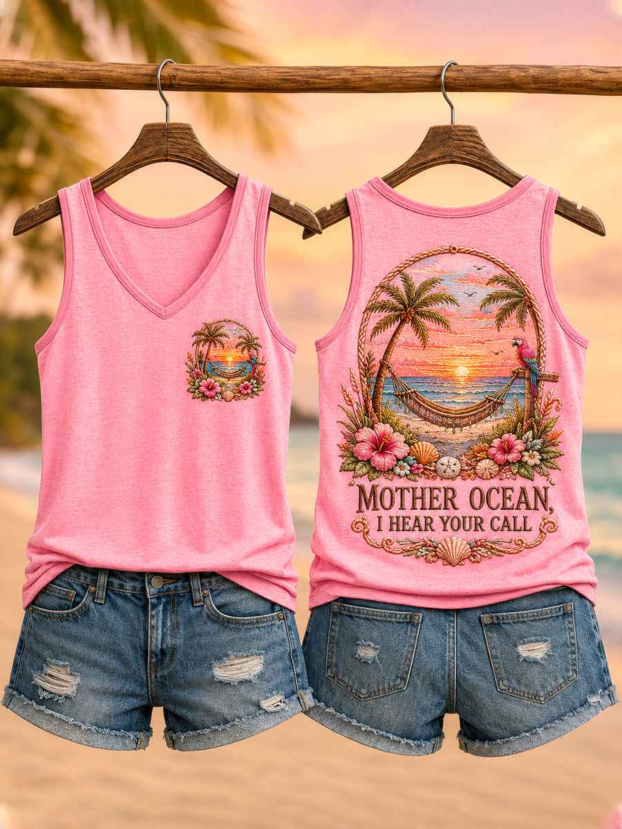 Women's Mother Ocean I Have Heard You Call Parrot Print Casual Vest