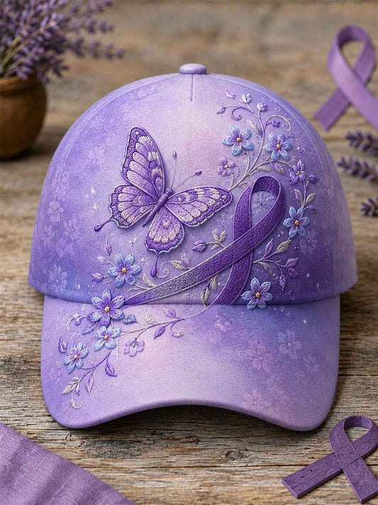 Unisex Purple Floral & Butterfly Print Alzheimer's Awareness Support Hat