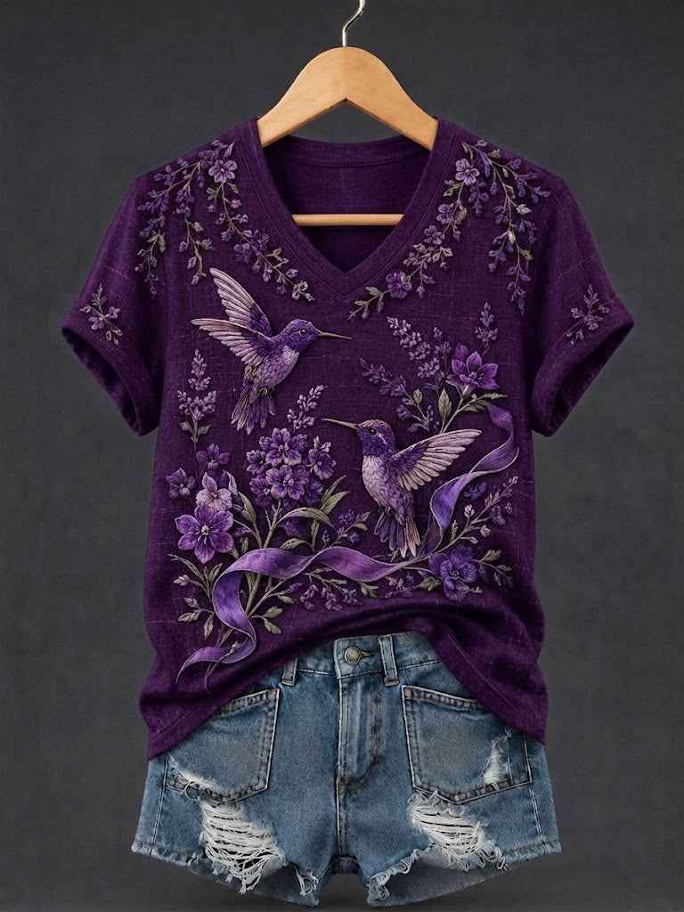 Women's Alzheimer's Awareness Printed V-neck T-shirt