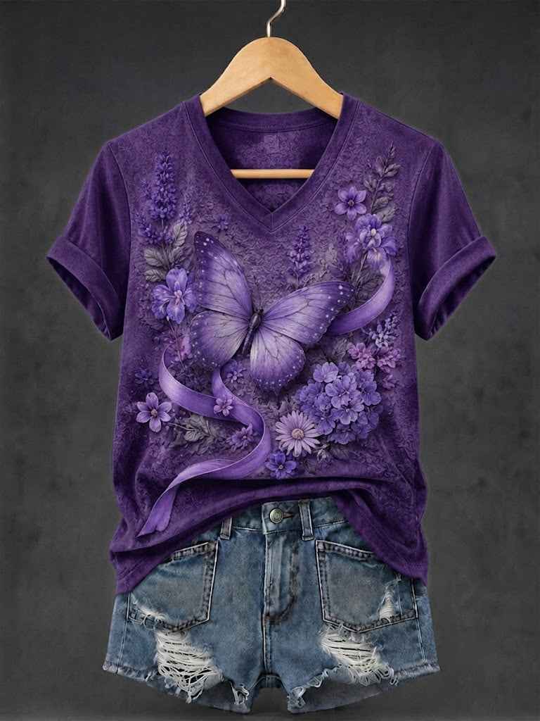 Women's Alzheimer's Awareness Printed V-neck T-shirt