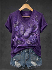 Women's Alzheimer's Awareness Printed V-neck T-shirt