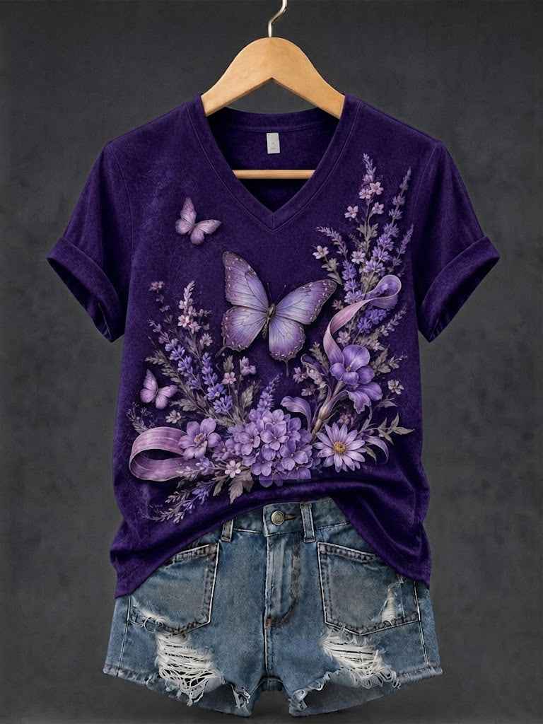 Women's Alzheimer's Awareness Printed V-neck T-shirt
