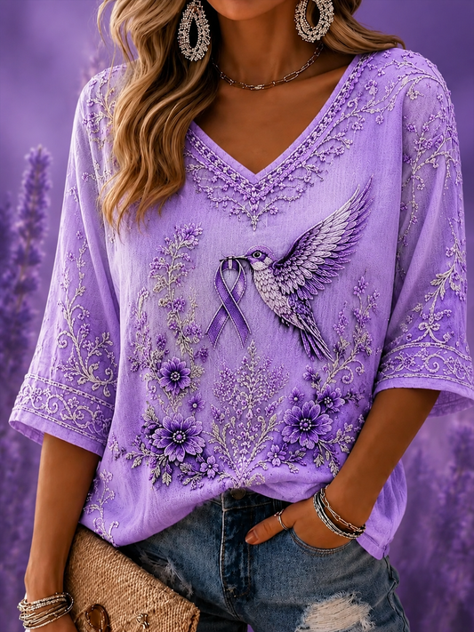 Women's Alzheimer's Disease Mid-length Sleeves V-Neck T-Shirt gracestitchs