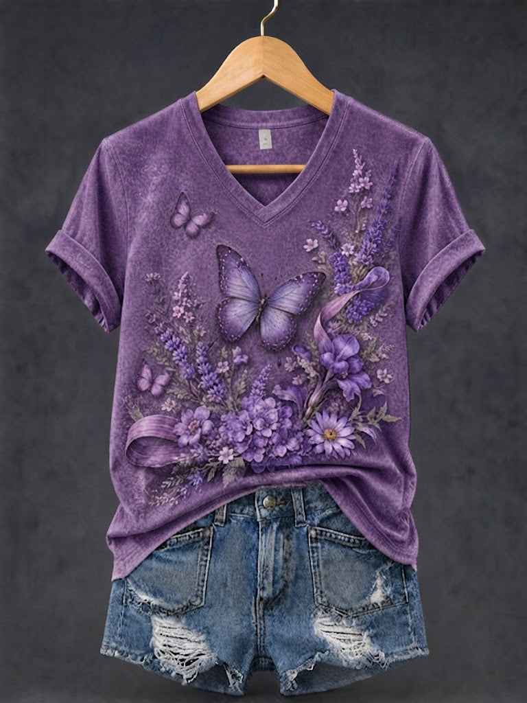 Women's Alzheimer's Awareness Printed V-neck T-shirt