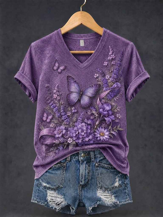 Women's Alzheimer's Awareness Printed V-neck T-shirt