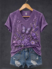 Women's Alzheimer's Awareness Printed V-neck T-shirt