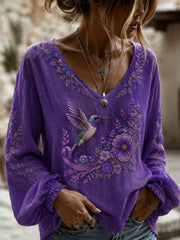 Women's Alzheimer's Awareness Printed Cotton-Linen Shirt