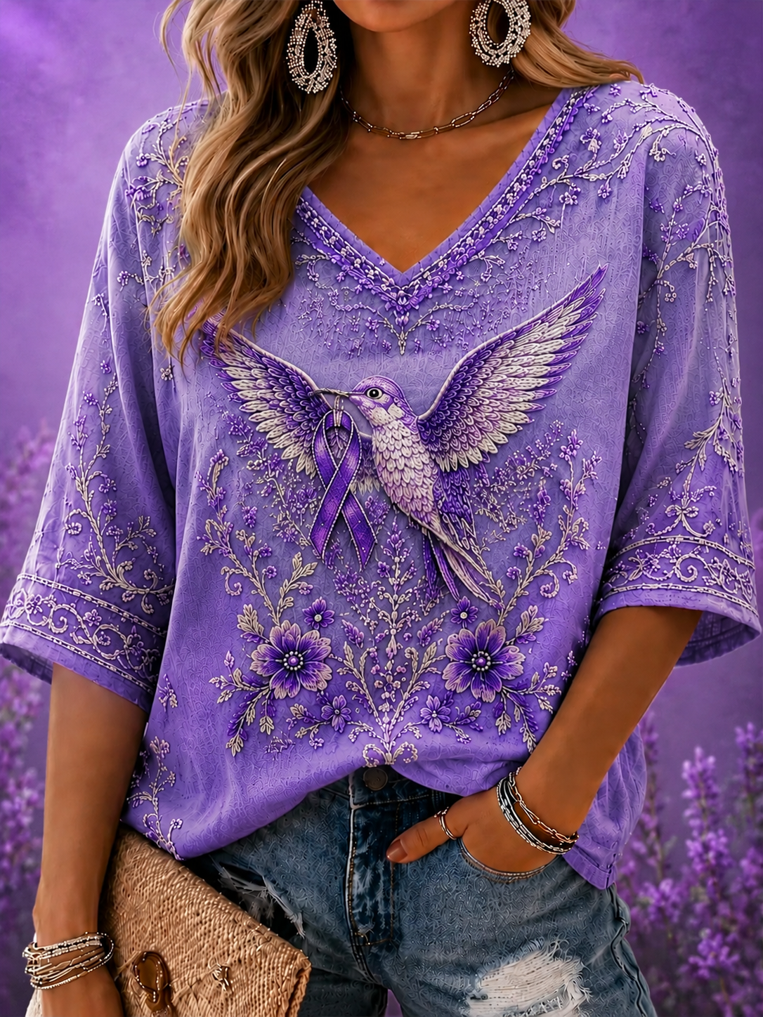 Women's Alzheimer's Disease Mid-length Sleeves V-Neck T-Shirt gracestitchs