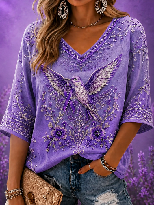 Women's Alzheimer's Disease Mid-length Sleeves V-Neck T-Shirt gracestitchs