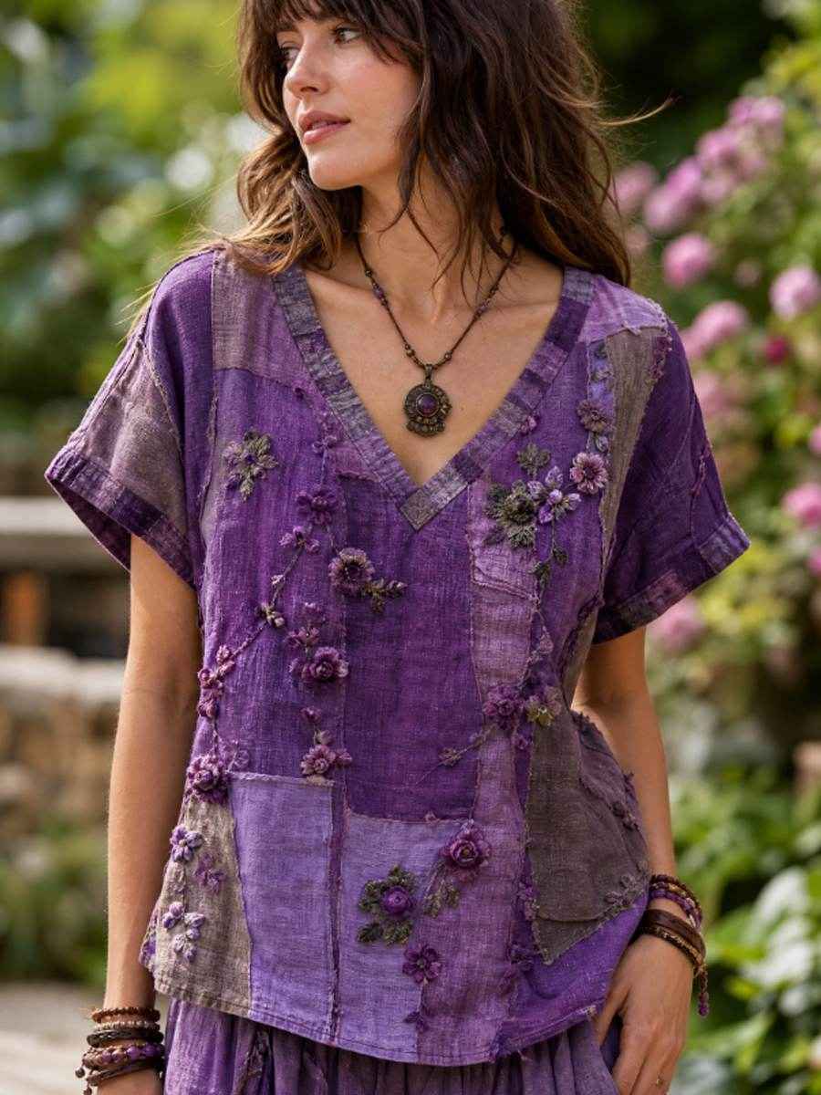 Women's linen short-sleeved T-shirt
