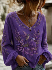 Women's Alzheimer's Awareness Printed Cotton-Linen Shirt