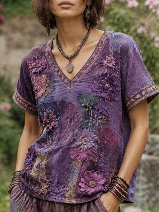 Women's linen short-sleeved T-shirt