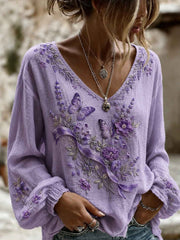 Women's Alzheimer's Awareness Printed Cotton-Linen Shirt