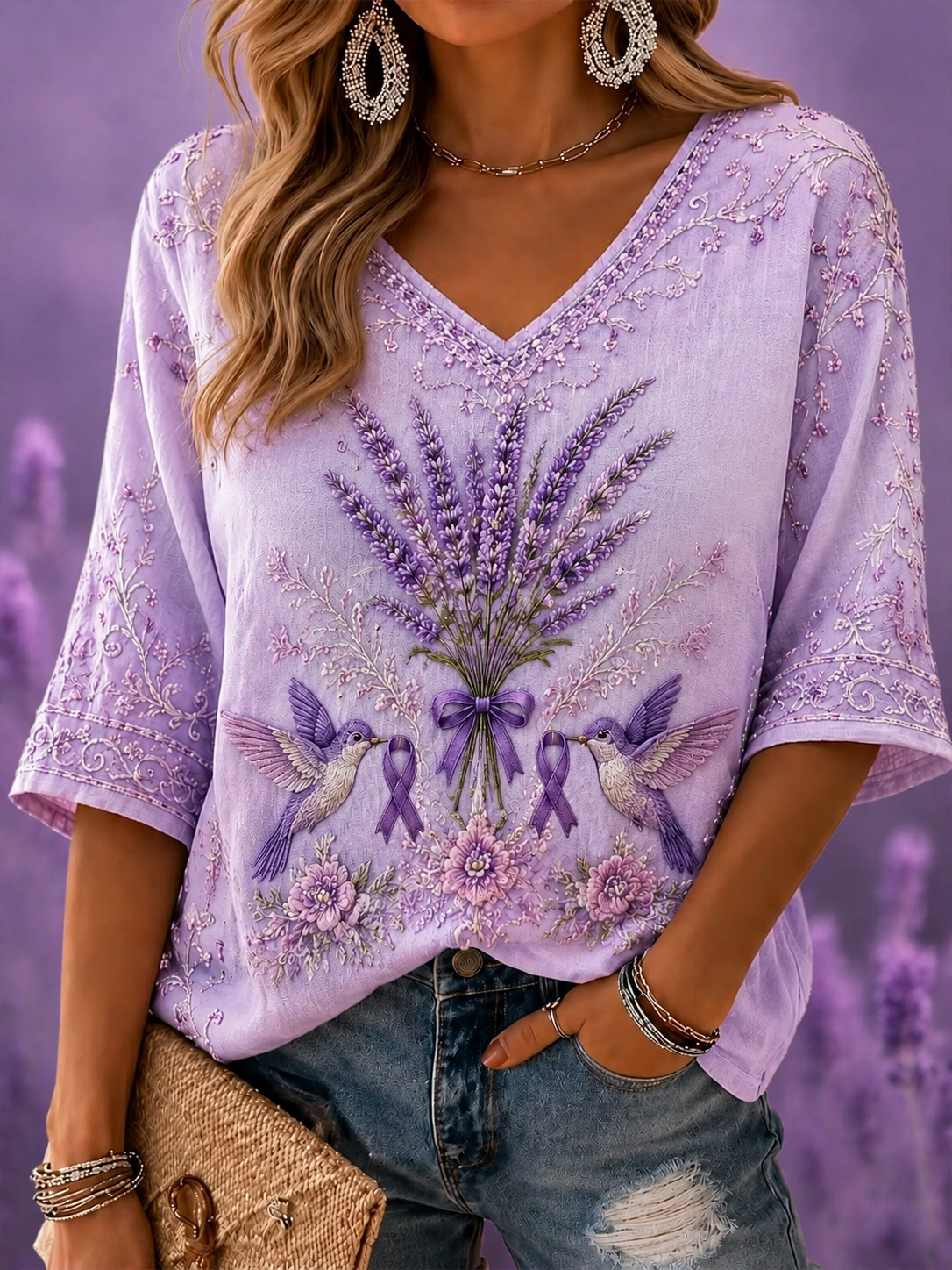 Women's Alzheimer's Disease Mid-length Sleeves V-Neck T-Shirt gracestitchs