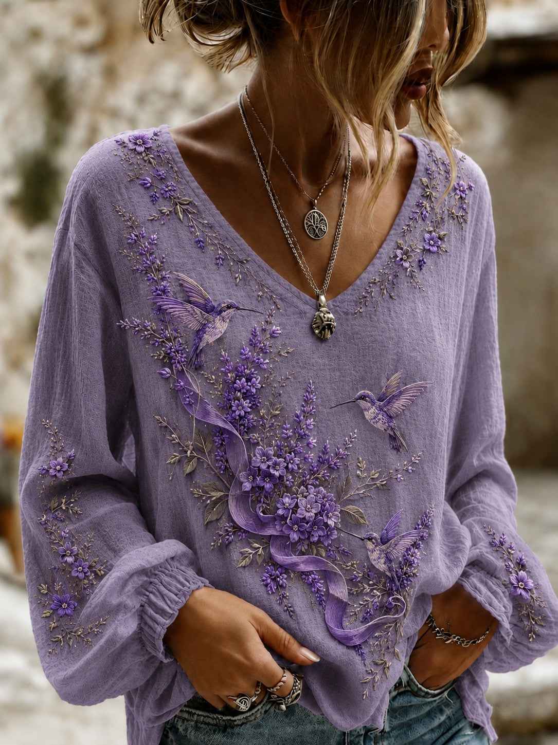 Women's Alzheimer's Awareness Printed Cotton-Linen Shirt