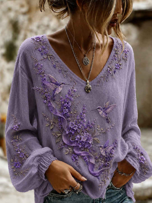 Women's Alzheimer's Awareness Printed Cotton-Linen Shirt