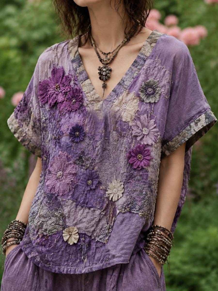 Women's linen short-sleeved T-shirt