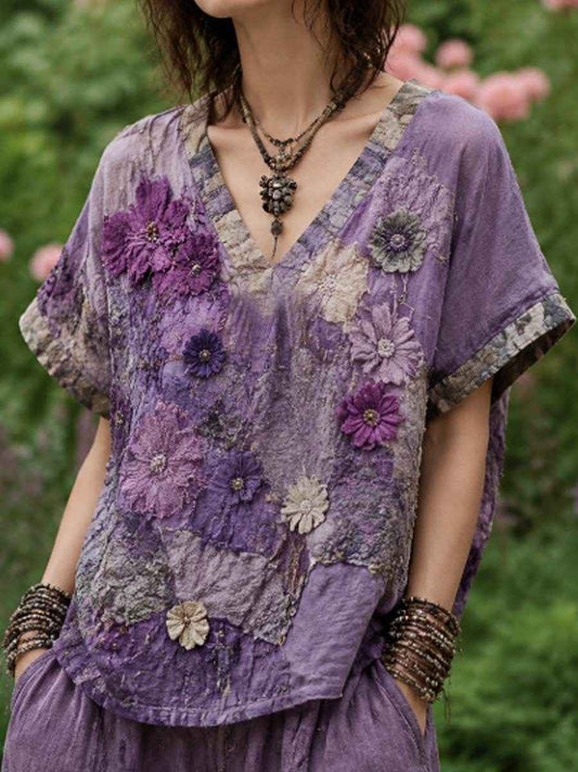 Women's linen short-sleeved T-shirt