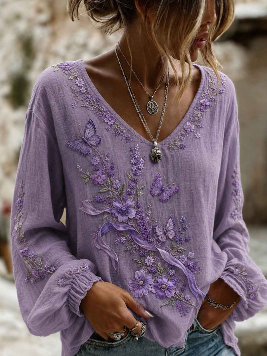 Women's Alzheimer's Awareness Printed Cotton-Linen Shirt