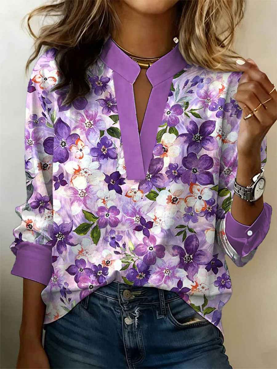 Women's Alzheimer's Awareness Flowers Cotton-Linen Shirt