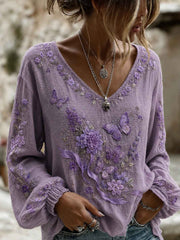 Women's Alzheimer's Awareness Printed Cotton-Linen Shirt