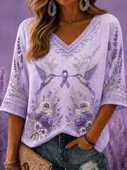 Women's Alzheimer's Disease Mid-length Sleeves V-Neck T-Shirt gracestitchs