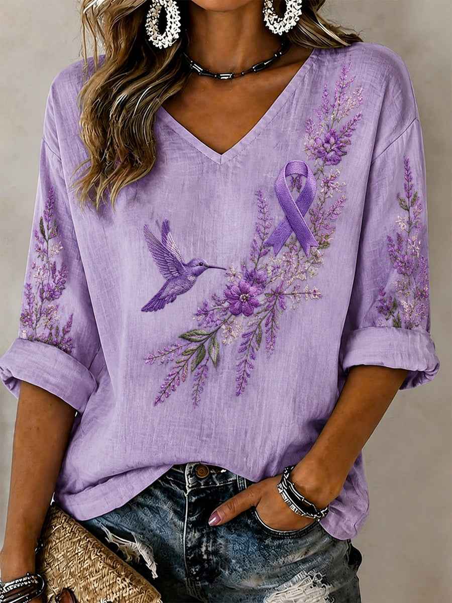 Women's Purple Flora Art Print Casual T-shirt