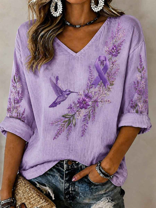 Women's Purple Flora Art Print Casual T-shirt