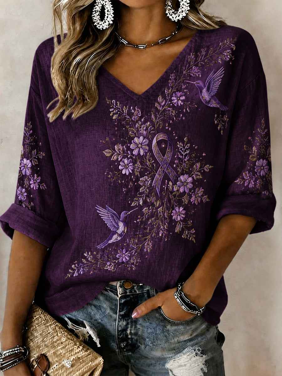 Women's Purple Flora Art Print Casual T-shirt